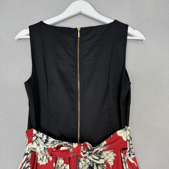 Closet London Dress Womens 12 Red Floral Pleated Retro Pinup Modest Cocktail - Picture 6 of 13